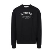 Logo Crew-neck Sweatshirt Eco-Katoen Klassiek Iceberg , Black , Heren