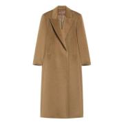 Lange dubbelrijige beverwollen jas Max Mara Studio , Brown , Dames