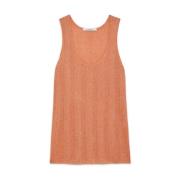 Lurex Ribbed Tank Top Maliparmi , Orange , Dames