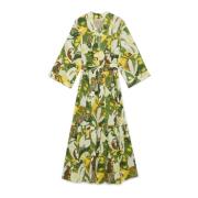 Wrap-around Kimono Sleeve Muslin Dress Maliparmi , Green , Dames