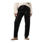 Zwarte Leren Wijde Broek Selected Femme , Black , Dames