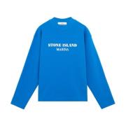 Oversized Katoen Fleece Coltrui Sweater Stone Island , Blue , Heren