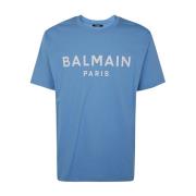 Sky Blue Print T-Shirt Straight Fit Balmain , Blue , Heren