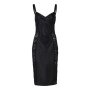 Zwart Satijn Kant Korset Midi Jurk Dolce & Gabbana , Black , Dames