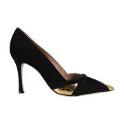 Elegante Zwarte Leren Hakken Malone Souliers , Black , Dames