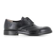 Zwarte Leren Derby Platte Schoenen DEL Carlo , Black , Dames