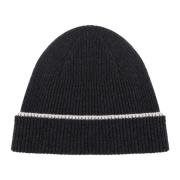 Kasjmier Beanie Hoed Zwart Zand Geribbeld Eleventy , Black , Heren