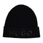 Geribbeld Zwart Hoed Logo Geborduurd Hugo Boss , Black , Heren