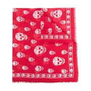 Skull Print Rode Sjaal Alexander McQueen , Red , Dames