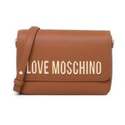 Bruine Schoudertas met Metalen Logo Love Moschino , Brown , Dames