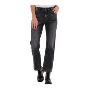 Zwarte Bootcut Cropped Jeans Heavy Twill Summum Woman , Black , Dames