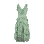 Bloemen Ruche Zijden Chiffon Jurk Ermanno Scervino , Green , Dames