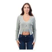 Geribbelde V-hals Cardigan Sweater Guess , Gray , Dames