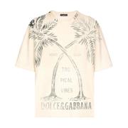 Stijlvol T-shirt met Uniek Ontwerp Dolce & Gabbana , Beige , Heren