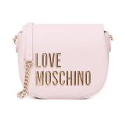 Roze Flap Schoudertas met Gouden Logo Love Moschino , Pink , Dames