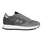 Glitter Textiel Sneakers met Leren Inzetstukken Sun68 , Gray , Dames