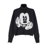 Zwarte Wollen Trui met Mickey Design Aniye By , Black , Dames