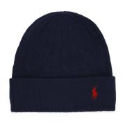 Blauwe Wol Kasjmier Beanie Vrouw Pony Ralph Lauren , Blue , Dames