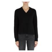 V-hals wolmix trui Replay , Black , Dames