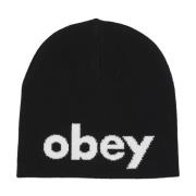 Zwarte Beanie Muts met Micro Rib Obey , Black , Unisex