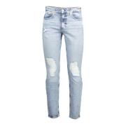 Blauwe Denim Jeans Slim Taper Gewassen Calvin Klein , Blue , Heren