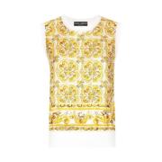 Grafische Print Zijden Mouwloze Trui Dolce & Gabbana , Yellow , Dames