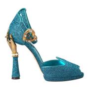 Blauwe Bejeweled Hak Sandalen Dolce & Gabbana , Blue , Dames