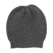 Grijze Cashmere Beanie met Pailletten Brunello Cucinelli , Gray , Dame...