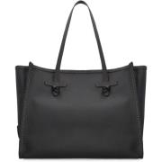 Gladleren tote tas met afneembare clutch Gianni Chiarini , Black , Dam...