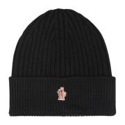 Geborduurd Logo Tricot Beanie Moncler , Black , Heren