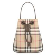 Check Mini Bucket Tas met Leren Details Burberry , Beige , Dames