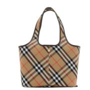 Geruite Leren Tote Tas Burberry , Beige , Dames