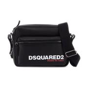 Bob Leren Crossbody Tas met Verstelbare Band Dsquared2 , Black , Heren