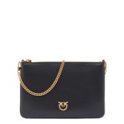 Klassieke Zwarte Leren Handtas Pinko , Black , Dames