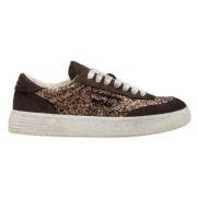 Lage Glitter Sneakers met Bruin Suède Ghoud , Brown , Dames