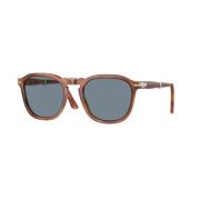 Bruin Montuur Blauwe Lens Zonnebril Persol , Brown , Dames