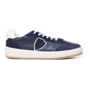 Blauwe Leren Sneakers met Zilveren Logo Philippe Model , Blue , Heren