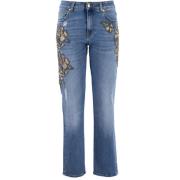 Bloemige Skinny Jeans met Gouden Garens Ermanno Scervino , Blue , Dame...