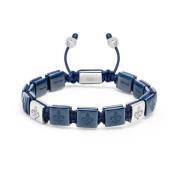 Mens Ceramic Flatbead Bracelet in Blue and Sterling Silver Nialaya , G...