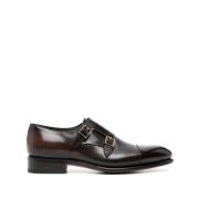 Bruine Monk Strap Leren Sandalen Santoni , Brown , Heren