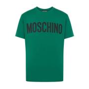 Groen Logo Print Crew Neck T-shirt Moschino , Green , Heren