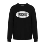 Zwarte Logo Trui Ribgebreid Moschino , Black , Heren