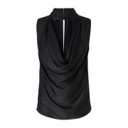 Satijnen Mouwloze Gedrapeerde Top Pinko , Black , Dames