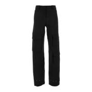 Zwarte stretch wollen cargobroek PT Torino , Black , Dames