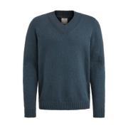 Boucle Cotton V-Neck Pullover Cast Iron , Blue , Heren