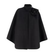 Bloemenapplicatie Poncho Overjas Ermanno Scervino , Black , Dames