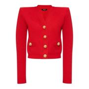 Snap Button Cardigan Balmain , Red , Dames