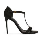 Zwarte Satijnen T-Bar Stiletto Sandalen Dolce & Gabbana , Black , Dame...