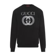 Zwart Mix Sweatshirt met C/Neck Stijl Gucci , Black , Heren