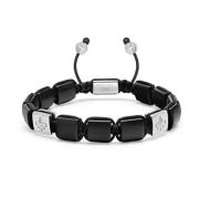 Mens Matte Onyx Flatbead Bracelet in Black and Sterling Silver Nialaya...